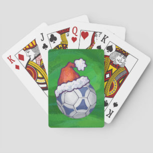 Blue and White Festive Soccer Ball on Green Playing Cards
