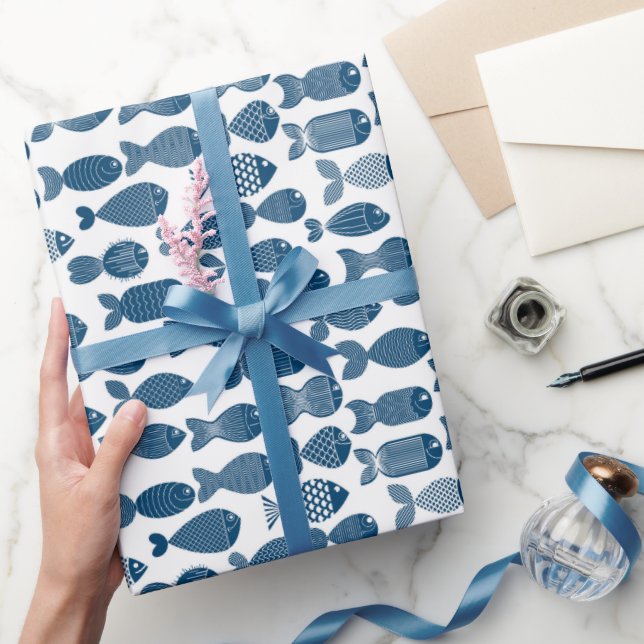 Blue and White Fish Wrapping Paper (Gifting)