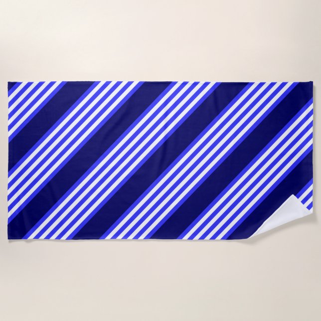 Blue and white five stripes pattern beach towel (Front)