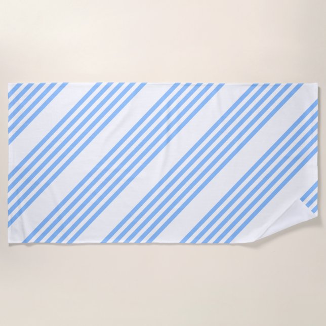 Blue and white five stripes pattern beach towel (Front)