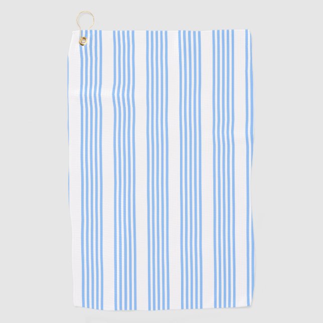 Blue and white five stripes pattern golf towel (Front)