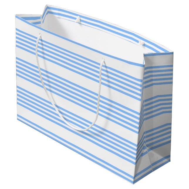 Blue and white five stripes pattern large gift bag (Back Angled)