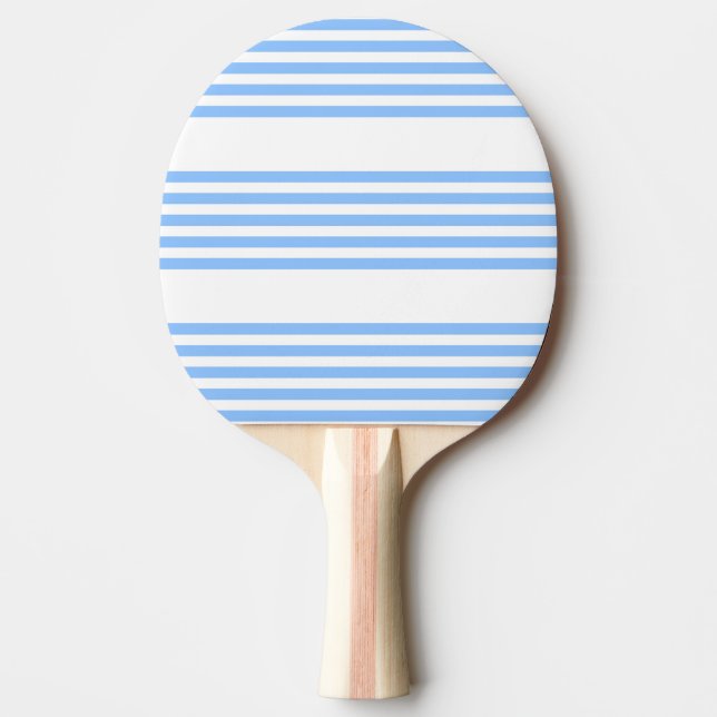 Blue and white five stripes pattern ping pong paddle (Front)