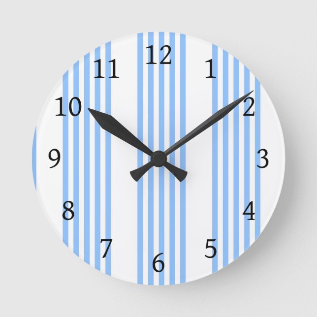 Blue and white five stripes pattern round clock (Front)