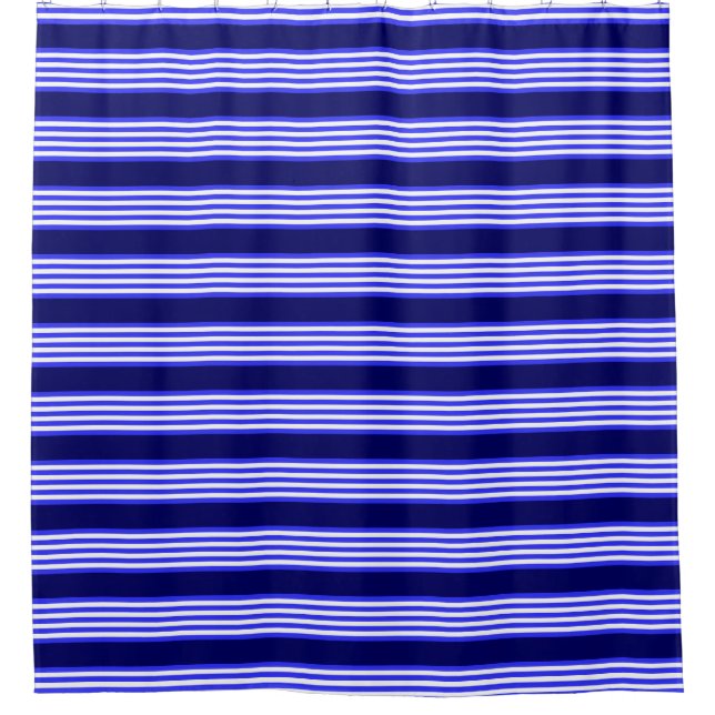 Blue and white five stripes pattern shower curtain (Front)