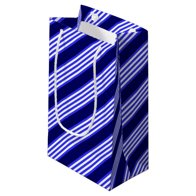 Blue and white five stripes pattern small gift bag (Front Angled)