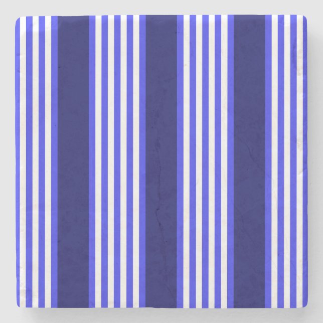Blue and white five stripes pattern stone coaster (Front)