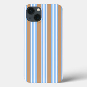 Blue and white five stripes pattern with tan iPhone 13 case