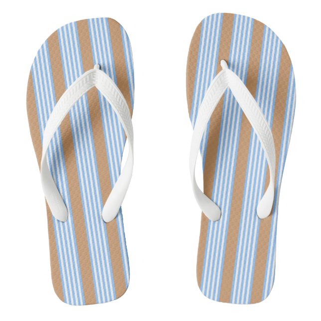 Blue and white five stripes pattern with tan flip flops (Footbed)