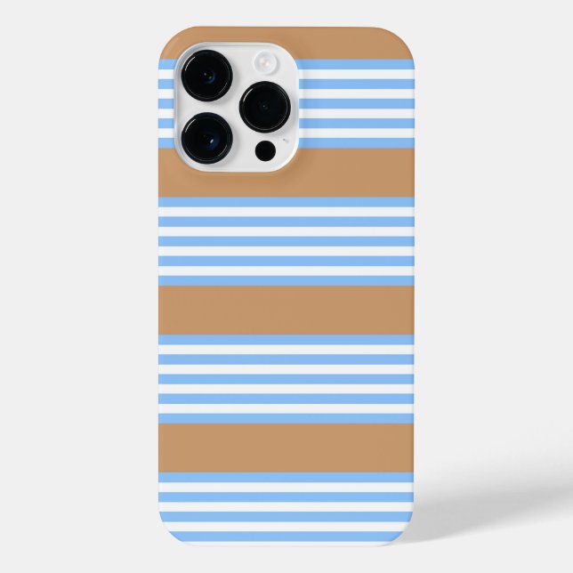 Blue and white five stripes pattern with tan iPhone case (Back)