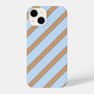 Blue and white five stripes pattern with tan iPhone 14 case