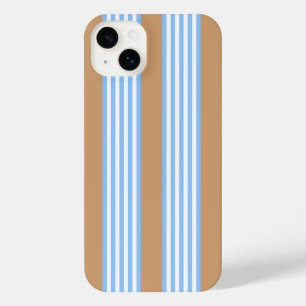 Blue and white five stripes pattern with tan iPhone 14 plus case