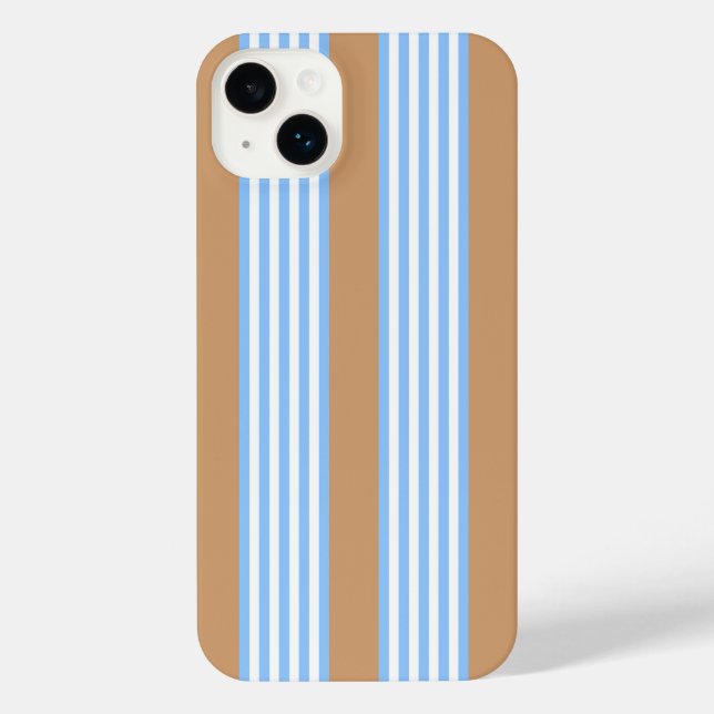 Blue and white five stripes pattern with tan iPhone case (Back)