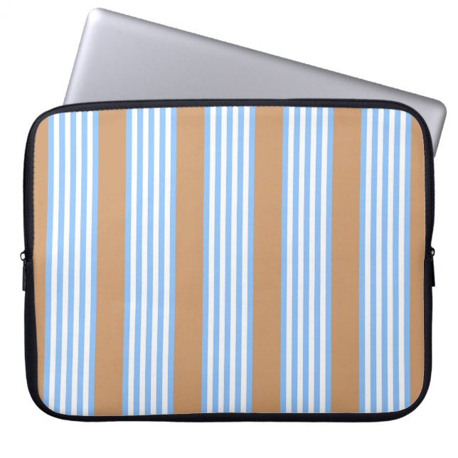 Blue and white five stripes pattern with tan lapto laptop sleeve (Front)