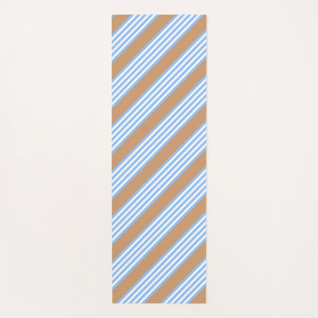Blue and white five stripes pattern with tan yoga mat (Front)