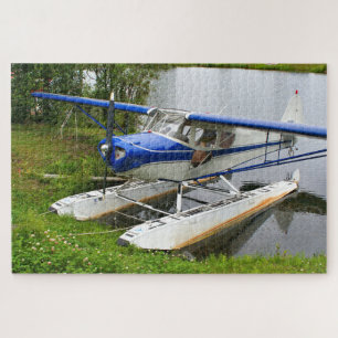 Blue and white float plane, Lake Hood, Alaska  2 Jigsaw Puzzle