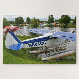 Blue and white float plane, Lake Hood, Alaska  Jigsaw Puzzle