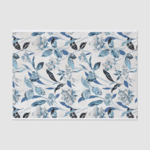 Blue and White Floral Abstract Pattern Tissue Paper