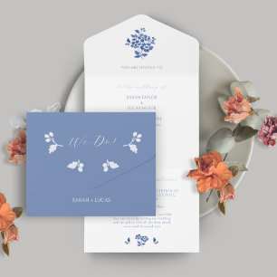 Blue and White Floral All in One Wedding Invite