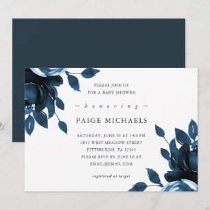 Blue and White Floral Baby Shower Invitation