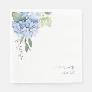 Blue and White Floral Blue Hydrangea Wedding Napkin