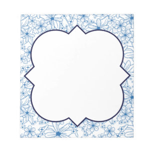 Blue and White Floral Border, Blank Notepad