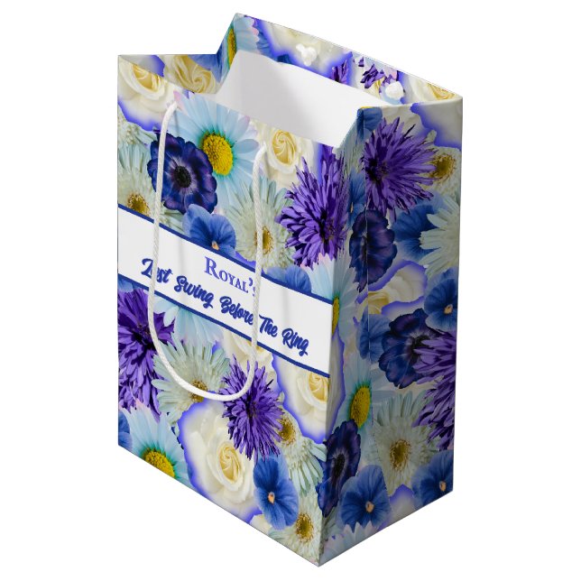 Blue and White Floral Bridal Shower Bachelorette Medium Gift Bag (Front Angled)