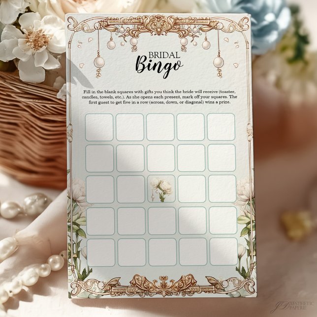 Blue and White Floral Bridal Shower Bingo Game  (Creator Uploaded)