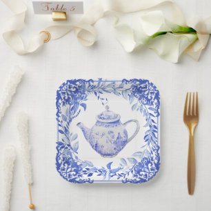 Blue and White Floral Bridal Shower  Envelope Pape Paper Plate