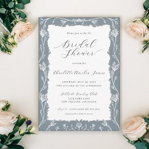 Blue and White Floral Bridal Shower Invitation