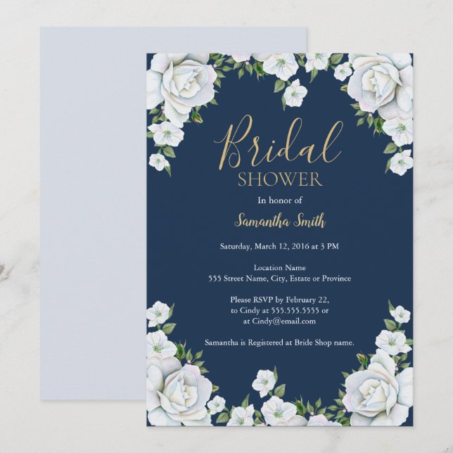 Blue and white floral  bridal shower Invitation (Front/Back)