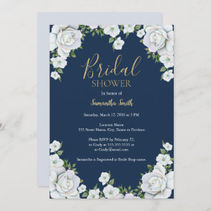 Blue and white floral  bridal shower Invitation