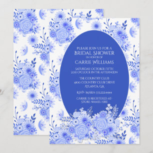 Blue and White Floral Bridal Shower Invitation