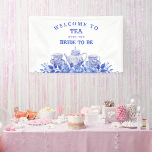 Blue and White Floral Bridal Shower Welcome Banner