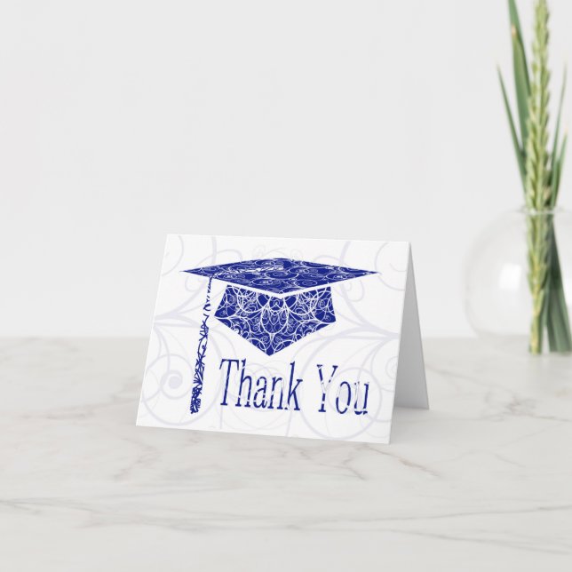 Blue and White Floral Cap Thank You Card (Front)