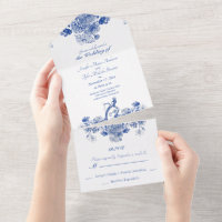Blue and White Floral China Pattern with Bird All