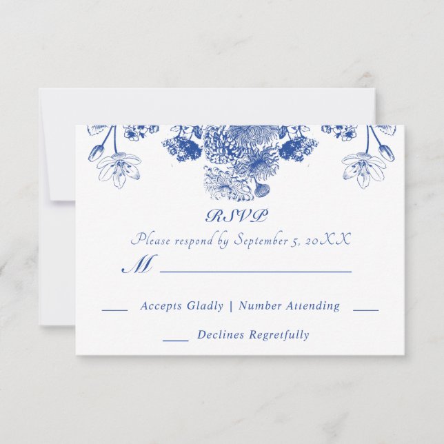 Blue and White Floral China Pattern with Bird Invitation (Front)