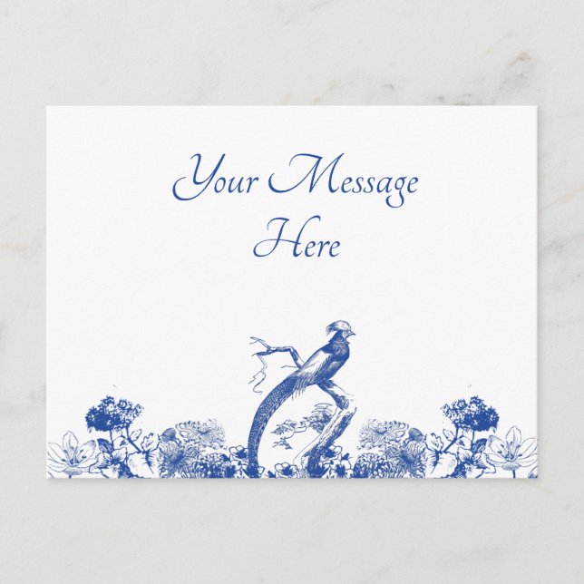 Blue and White Floral China Pattern with Bird Postcard (Front)