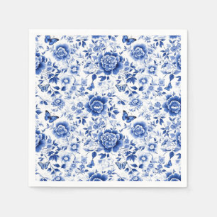 Blue and White Floral Chinoiserie Napkin