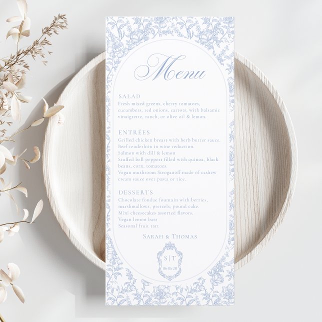 Blue and White Floral Chinoiserie Wedding Program Menu (Creator Uploaded)