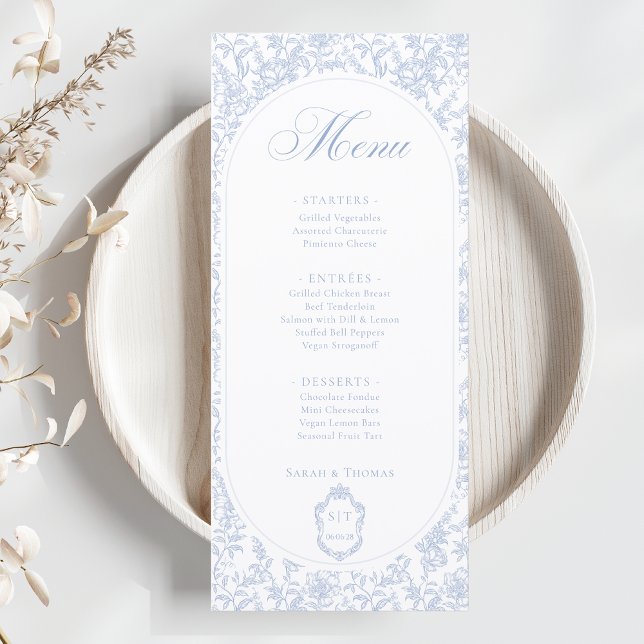 Blue and White Floral Chinoiserie Wedding Program Menu (Creator Uploaded)