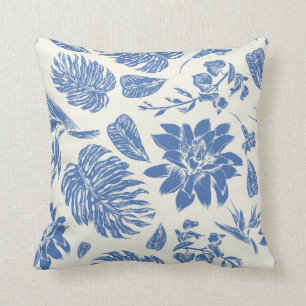 Blue and White Floral Cushion