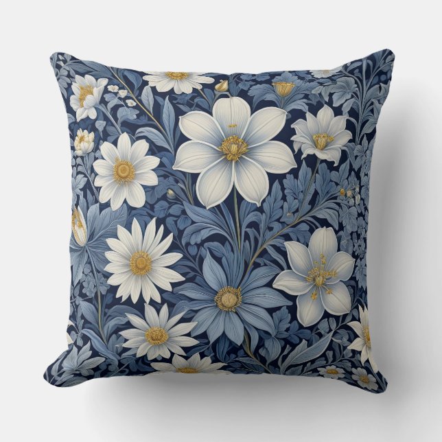 Blue and white floral cushion (Front)