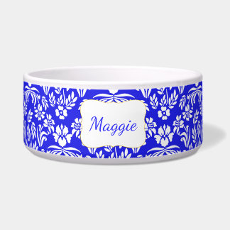 Blue and White Floral Damask Custom Pet Bowl