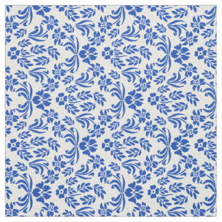 Blue and White Floral Damask Pattern Fabric