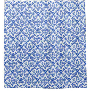 Blue and White Floral Damask Shower Curtain