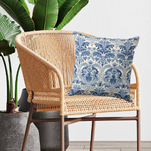Blue and White Floral Damask Spanish Tile Cushion