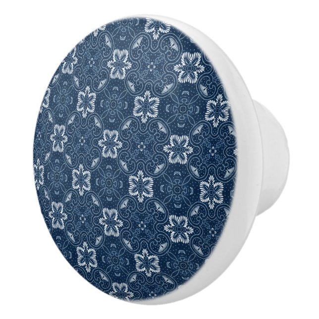Blue and White Floral Design Ceramic Knob (Right)