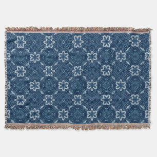 Blue and White Floral Design Throw Blanket