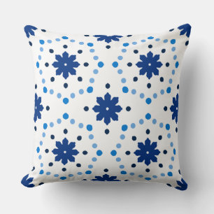 Blue and White Floral Dot Pattern Cushion